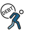 Existing Debt Icon - generic person with a speaking bubble containing dollar signs